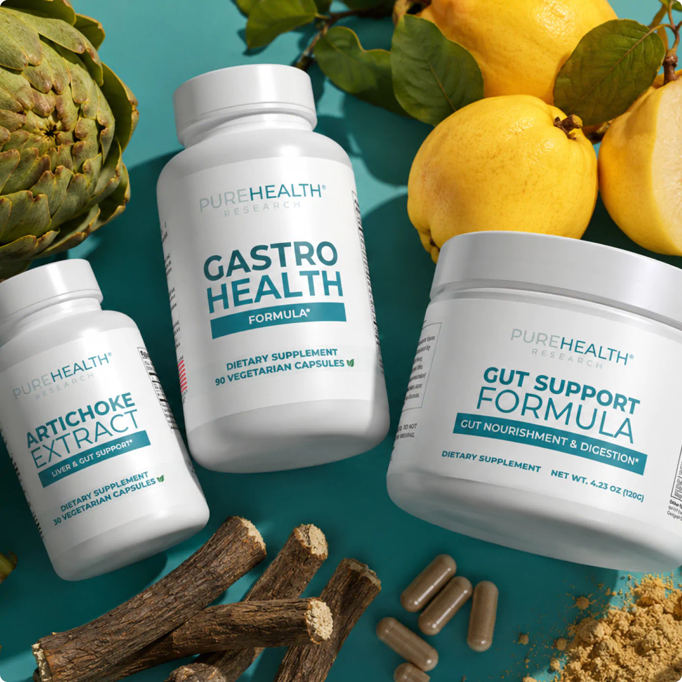 PureHealth Research Acid Reflux and Heartburn supplements with ingredient display