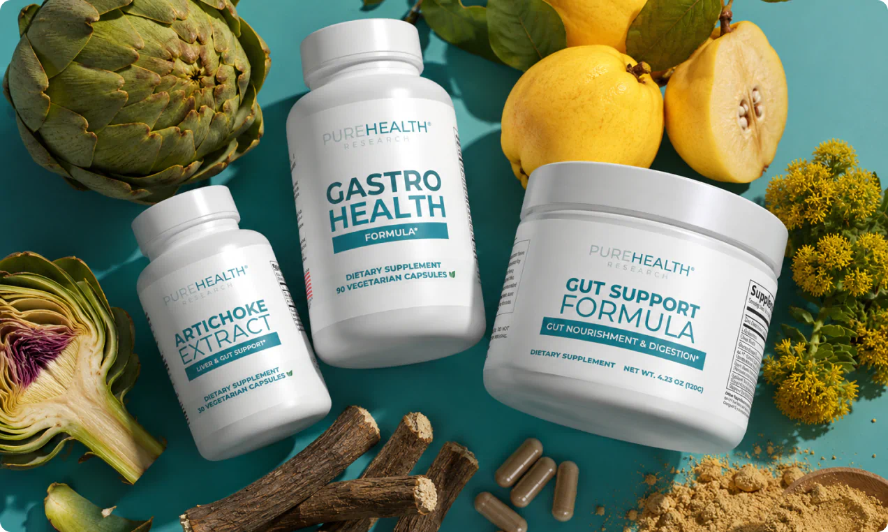 PureHealth Research Acid Reflux and Heartburn supplements with ingredient display