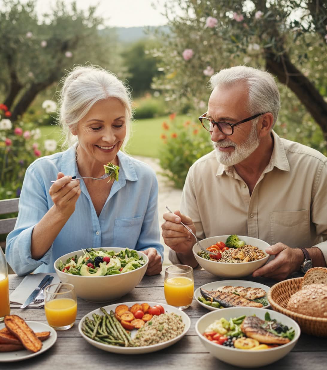 Happy couple enjoying healthy meal