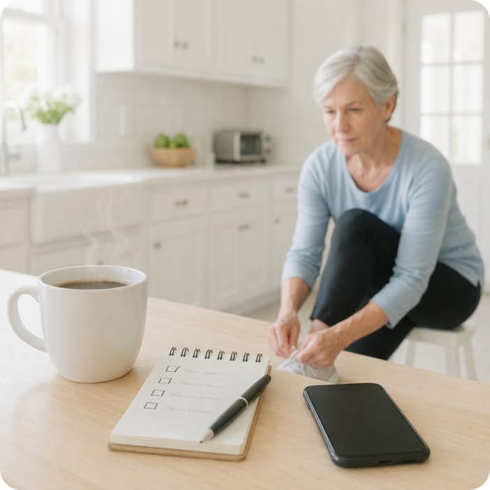 elderly woman preparing for sport